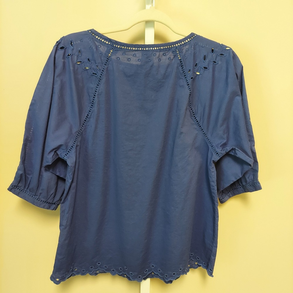 Gap Womens Eyelet Embroidered Blouse Blue Cotton Puff Sleeve Top XS Preppy - Picture 6 of 7
